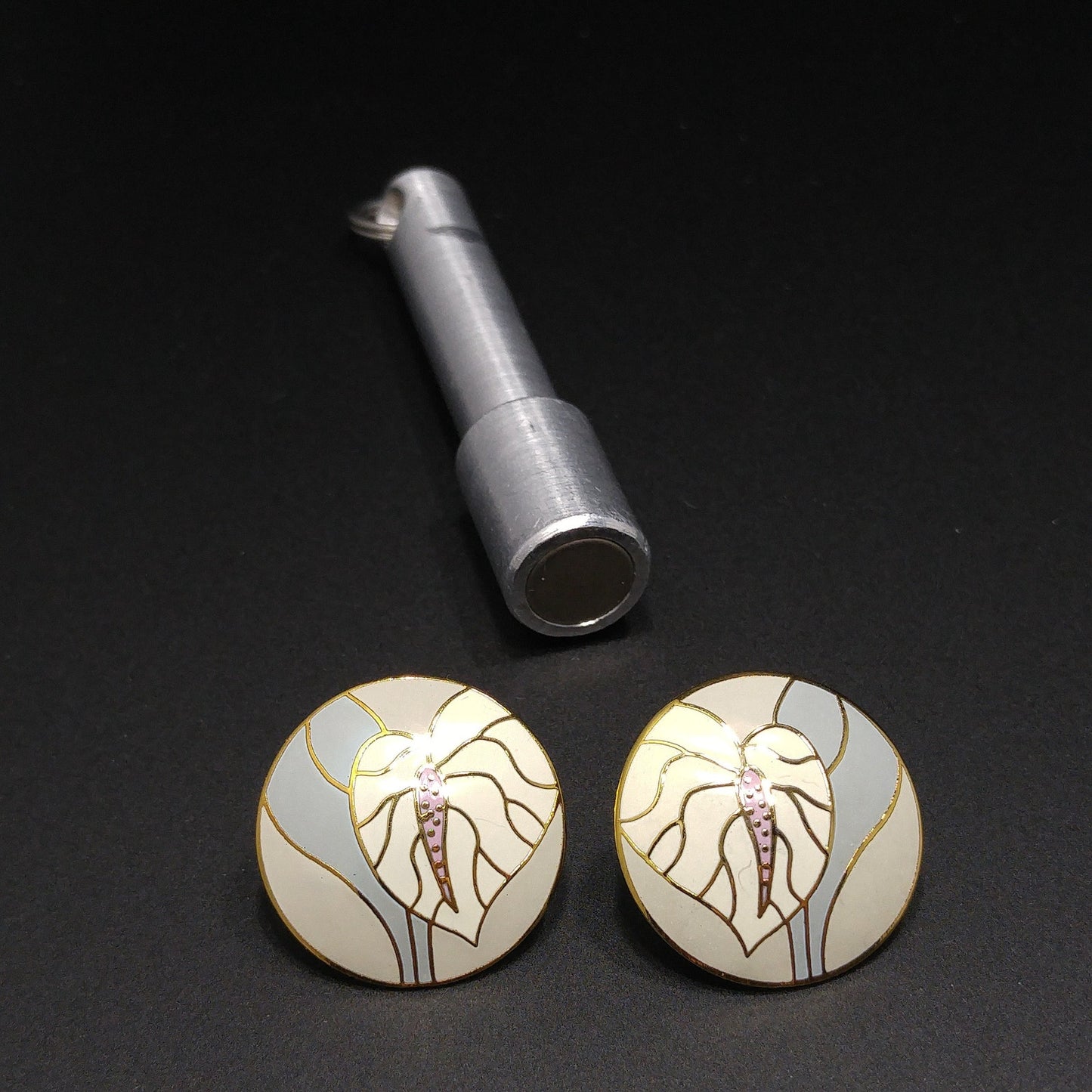 Laurel Burch Antherium Floral Post Earrings, Gold Plated, 1980s Vintage Jewelry