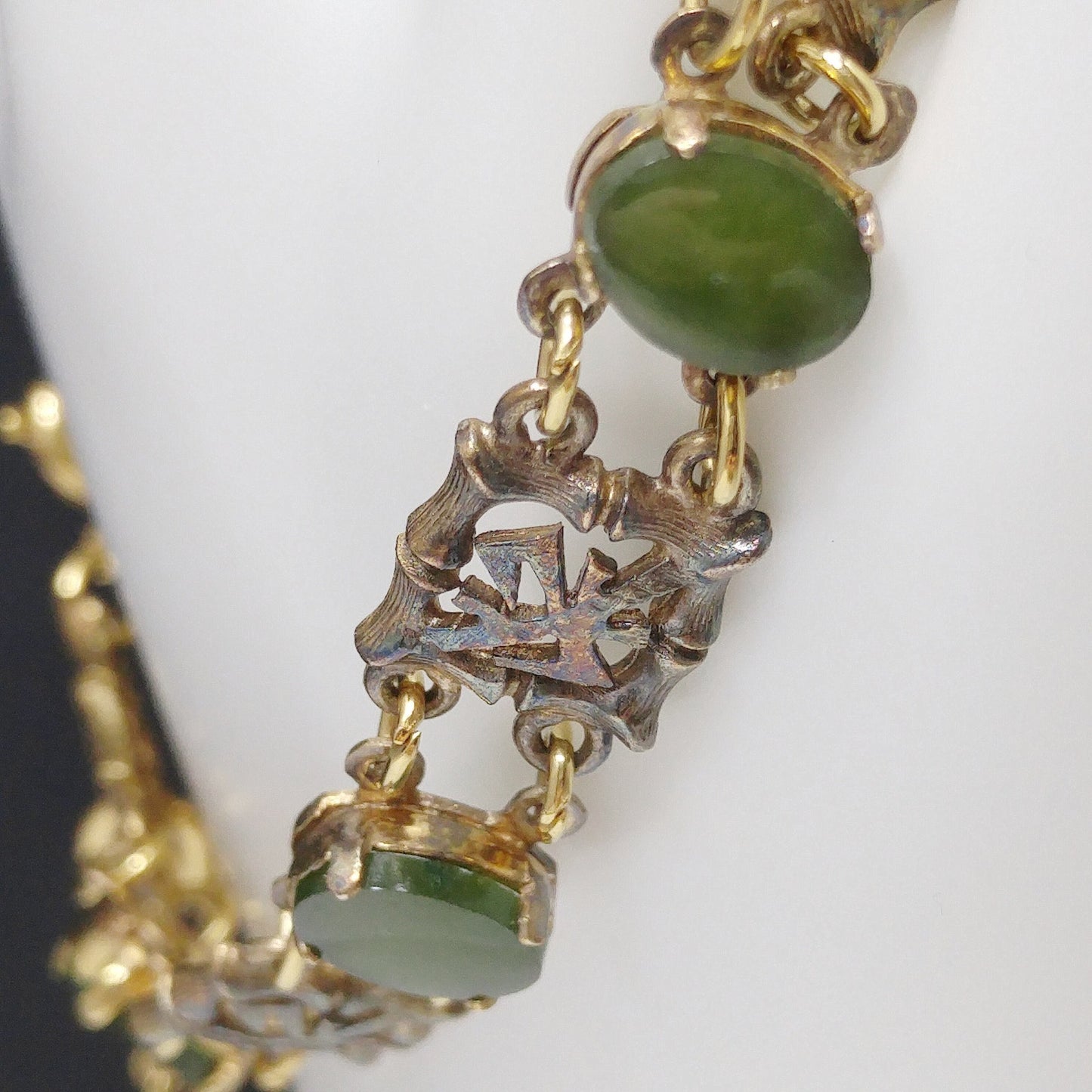 Wells Sterling Chrysoprase Gemstone Bracelet, Mid Century Vintage Asian Bracelet