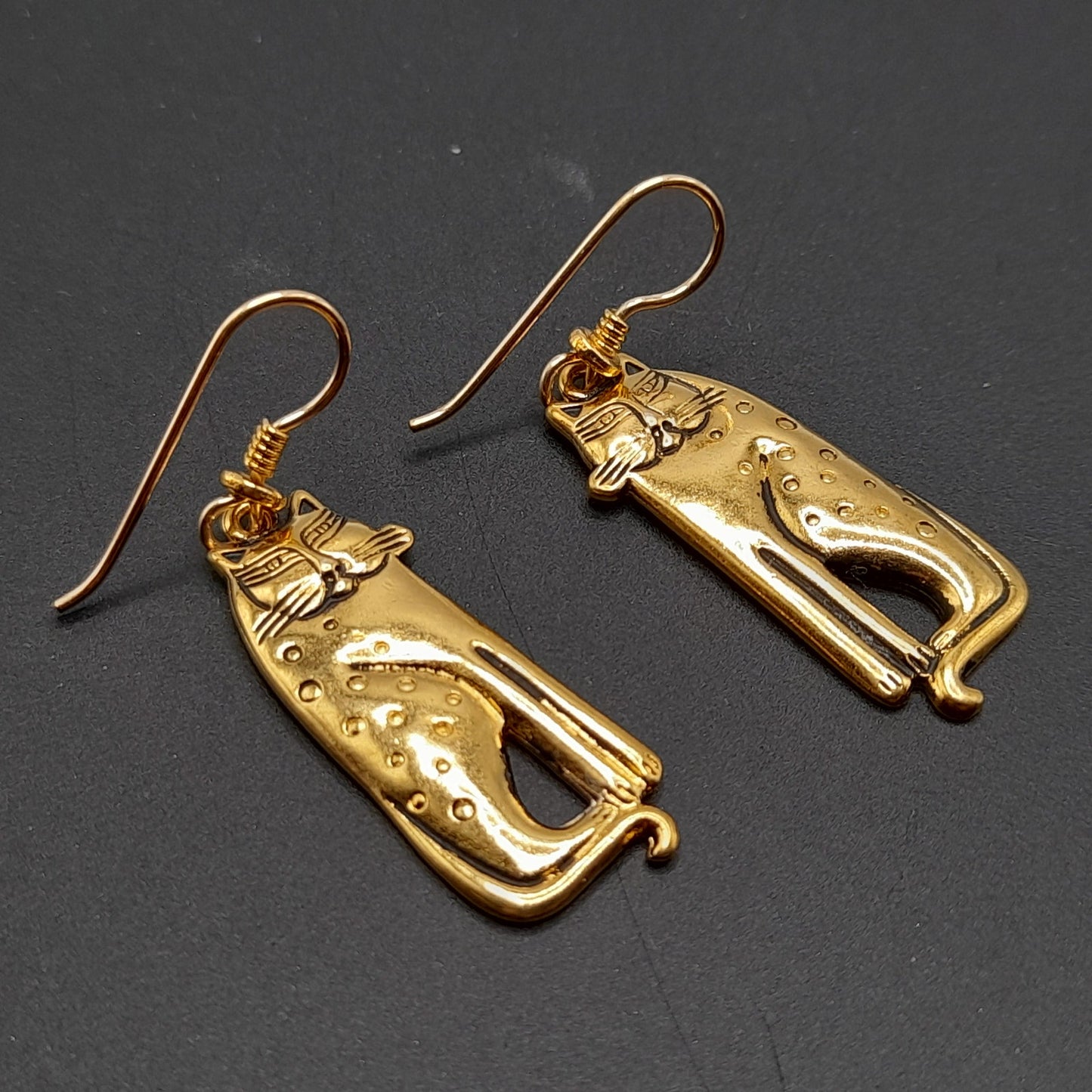 Vintage Laurel Burch Siamese Cat Earrings, Gold Plated