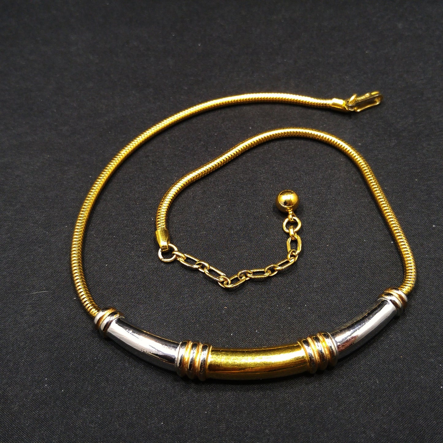 Crown Trifari Two Toned Choker Necklace, Gold Plated, 1960s Vintage Jewelry