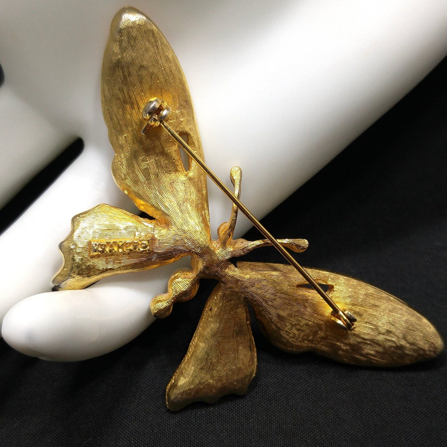 Kramer Orange Enamel Butterfly Brooch, Gold Plated, 1960s Vintage Jewelry