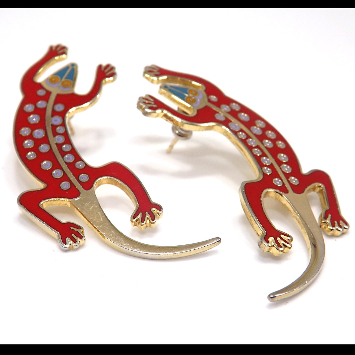 Vintage Laurel Burch Red Enamel "Lizard" Earrings, Gold Filled Posts, 1980s
