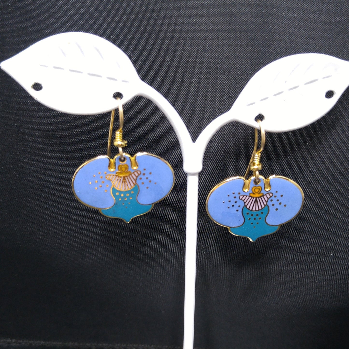 Vintage Laurel Burch "Aarin" Blue Floral Earrings, Gold Plated