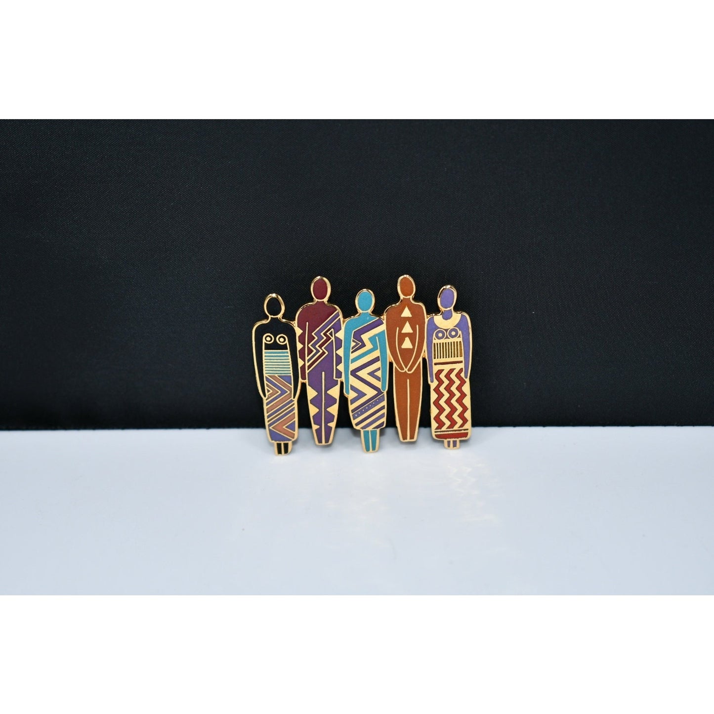 Laurel Burch "Tribe" Five Person Brooch, Gold Plated, 1980s Vintage Jewelry