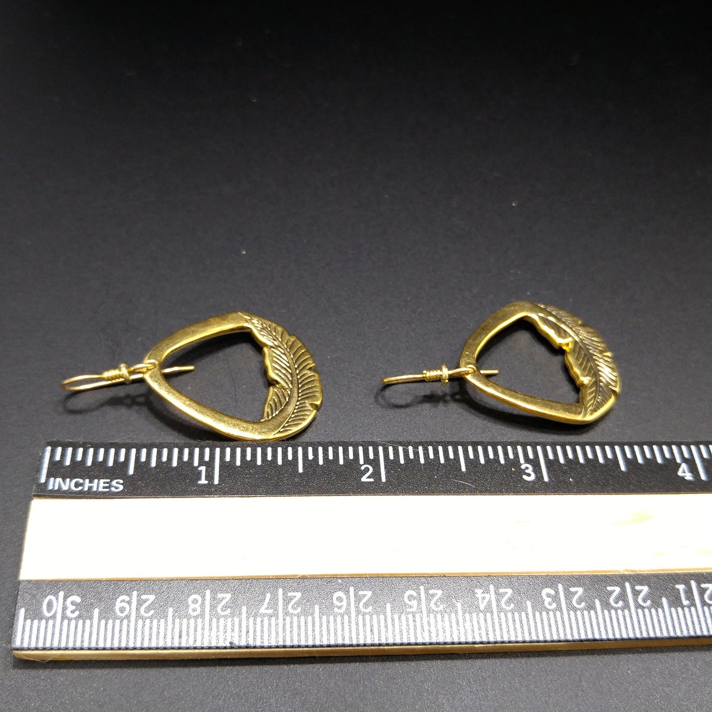 Vintage Laurel Burch Palm Leaf Dangle Earrings, Gold Plate