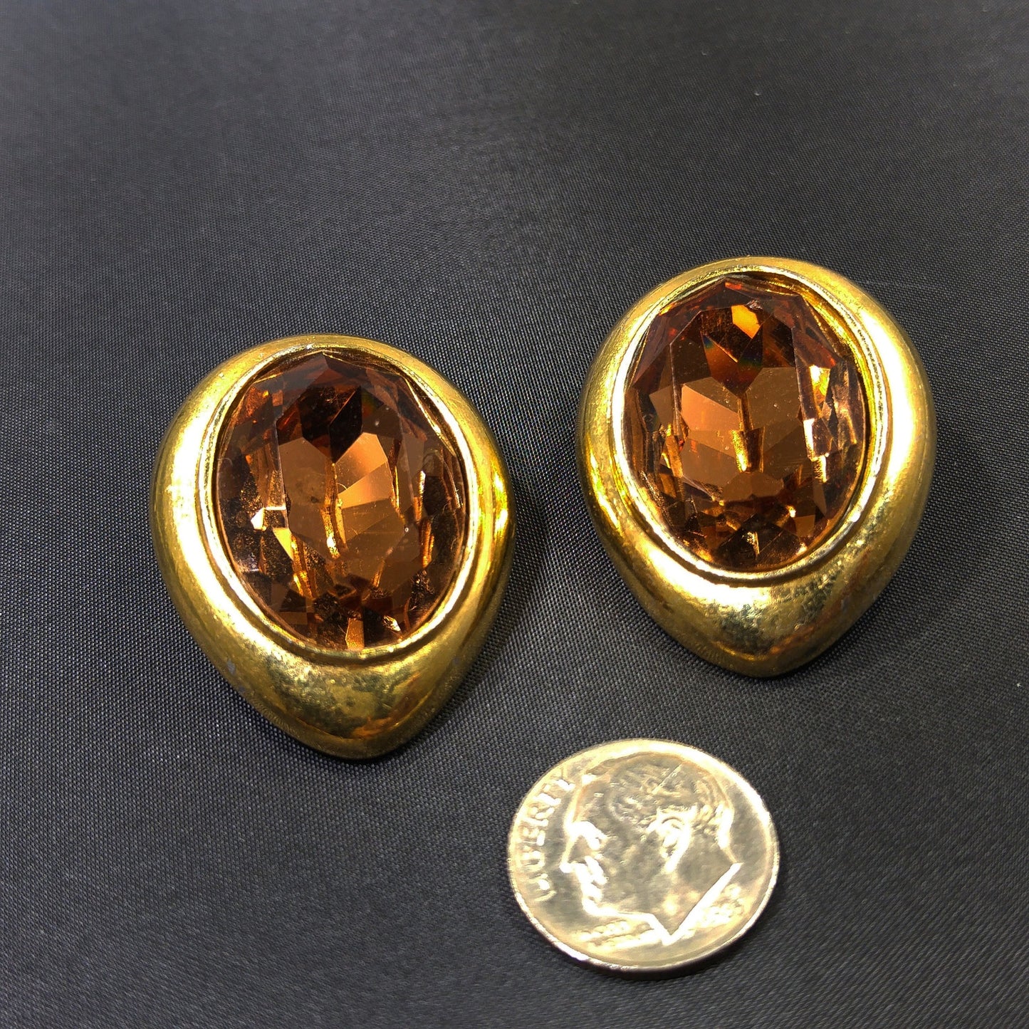 Ciner Large Topaz Rhinestone Earrings, Gold Plated, 1980s Vintage Jewelry