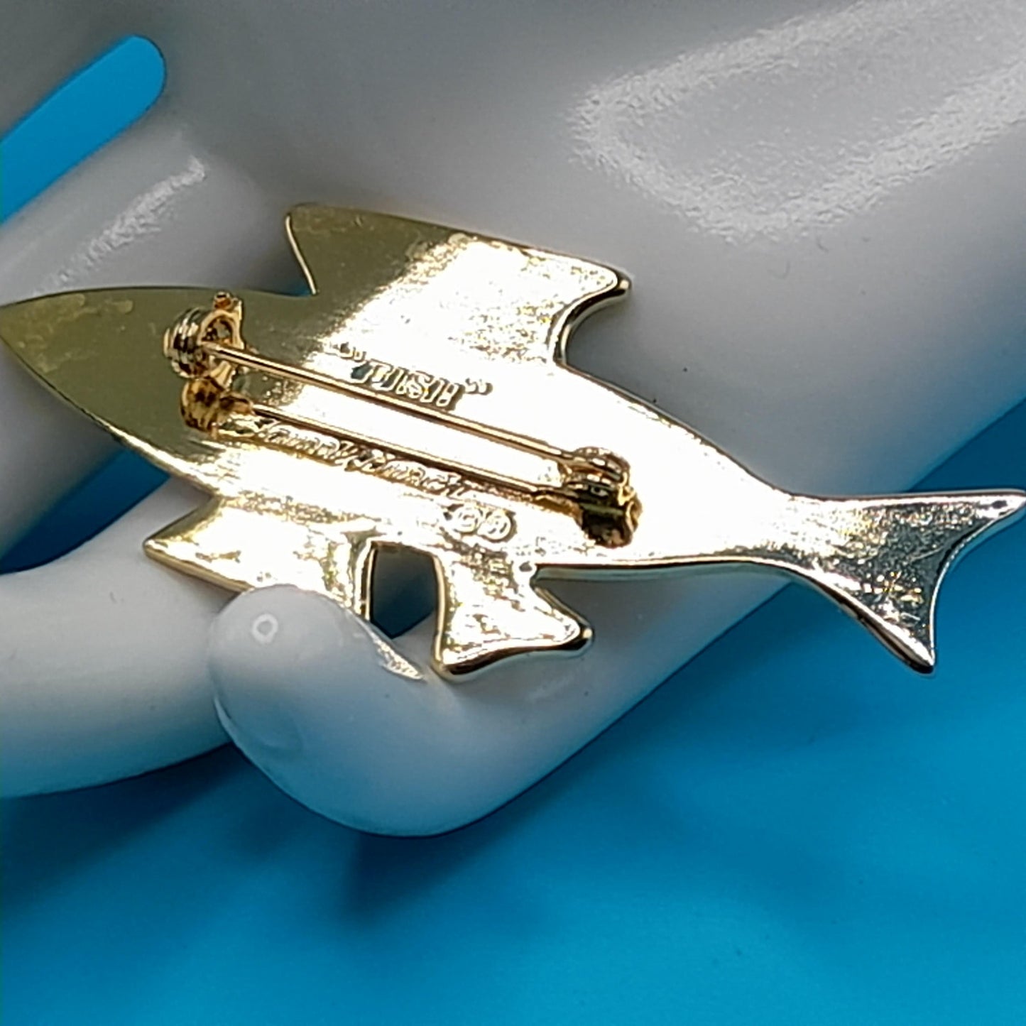 Vintage Laurel Burch "FISH" Brooch, Gold Plated, Black Brown Enamel, 1980s