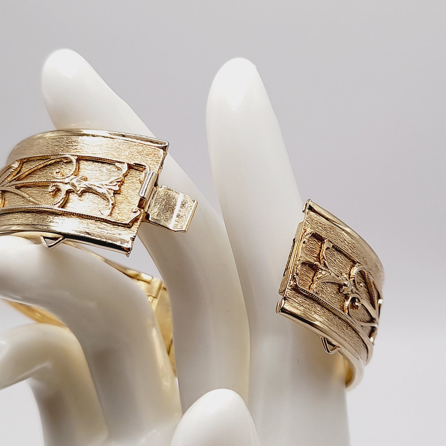 Vintage Hinged Wide Bracelet Raised Design Mid-Century Bracelet