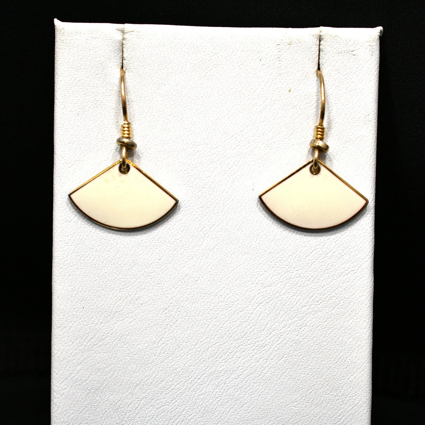 Laurel Burch Cream Small Fan Earrings, Gold Filled Ear Wires, Gold Plated, 1980s