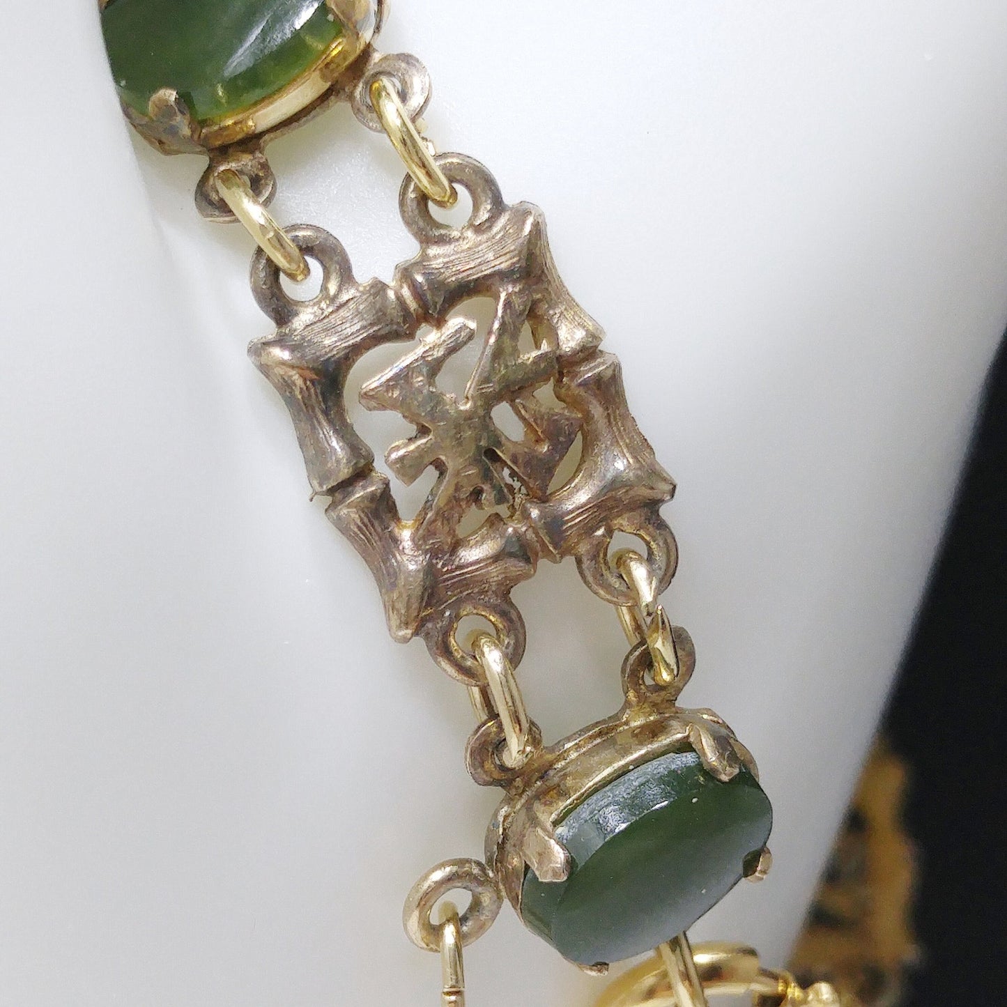 Wells Sterling Chrysoprase Gemstone Bracelet, Mid Century Vintage Asian Bracelet