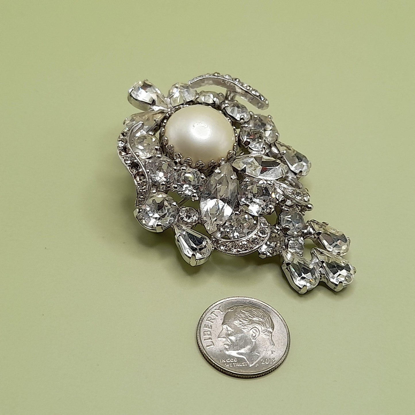 Vintage Weiss Wedding Brooch, Clear Rhinestones, Rhodium Plated, 2 1/2 In
