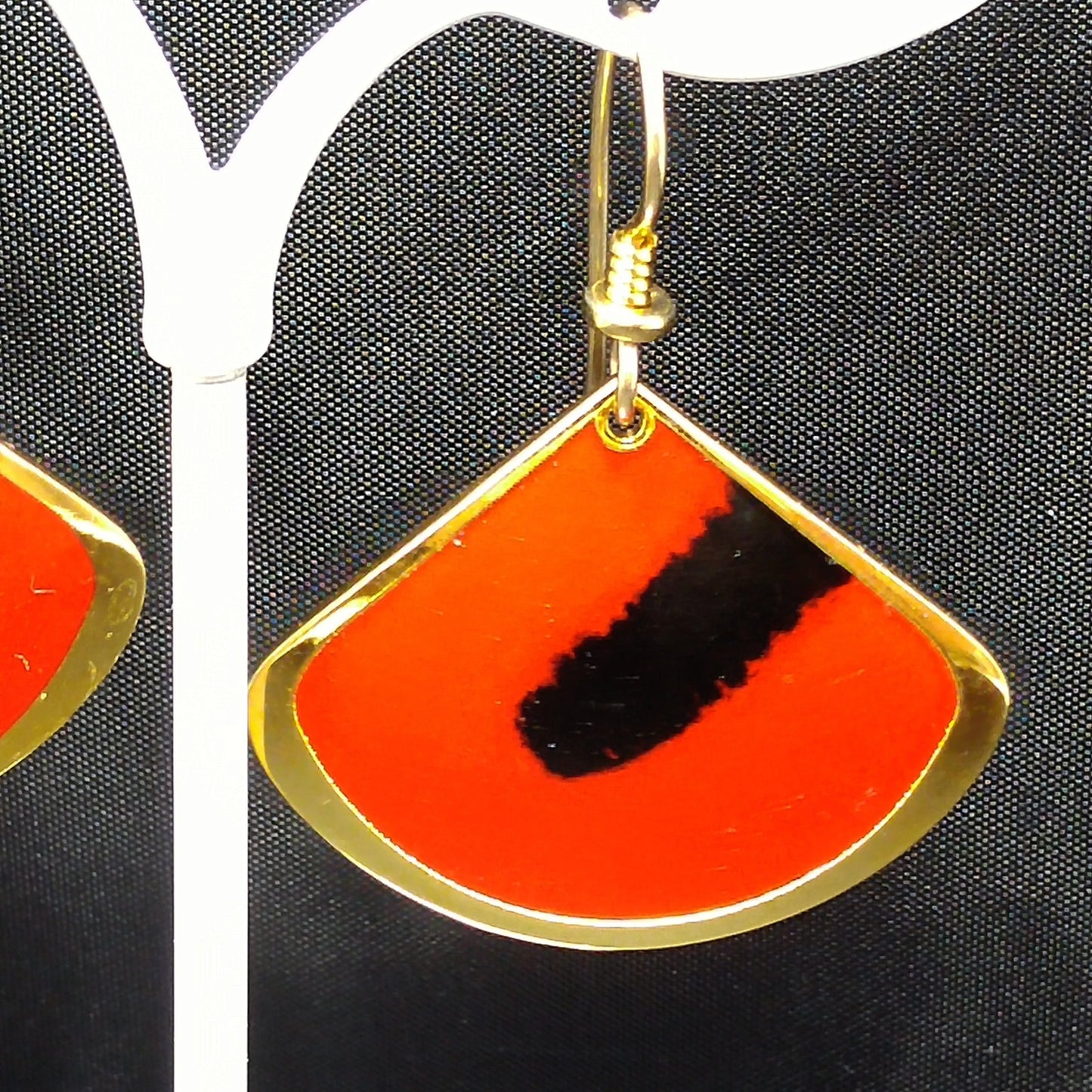 Vintage Laurel Burch "Colour Spirit" Earrings, Red & Black Enamel, Gold Plated