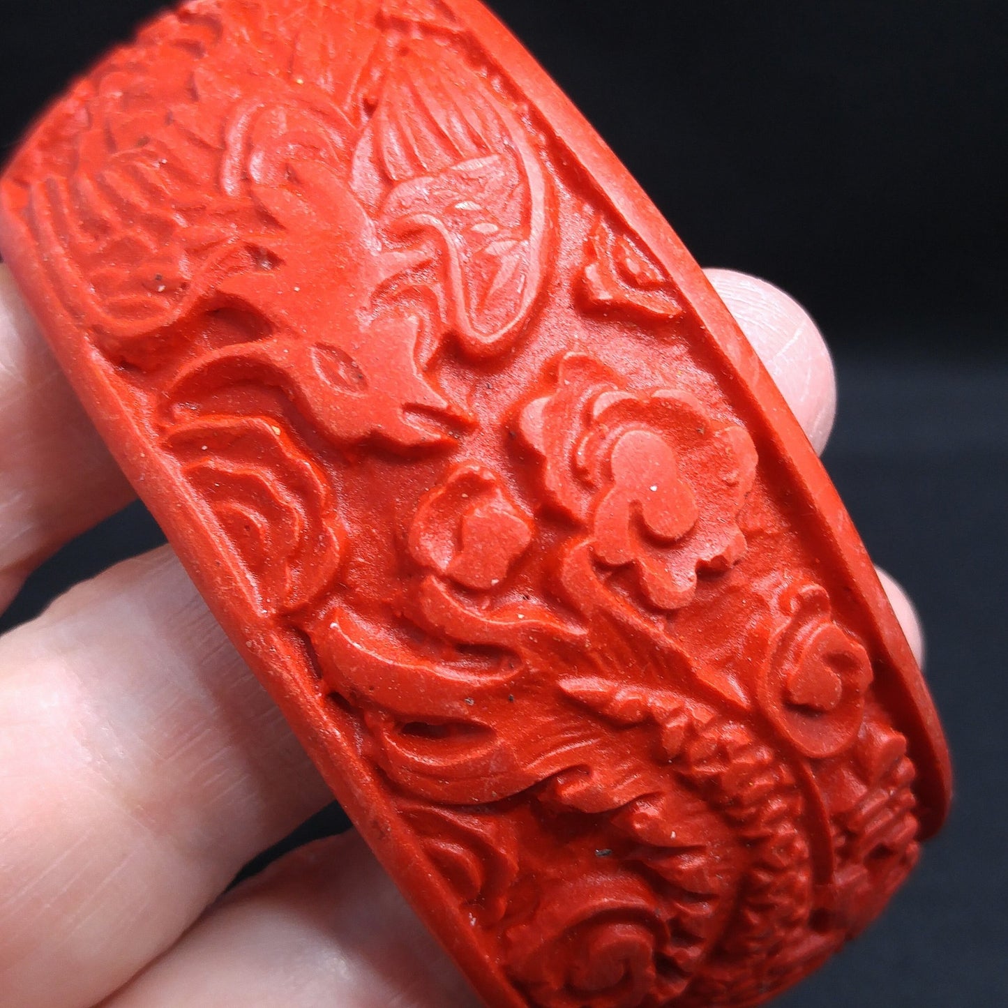 Chinese Carved Dragon Wide Bangle Bracelet, 1960 Vintage Jewelry