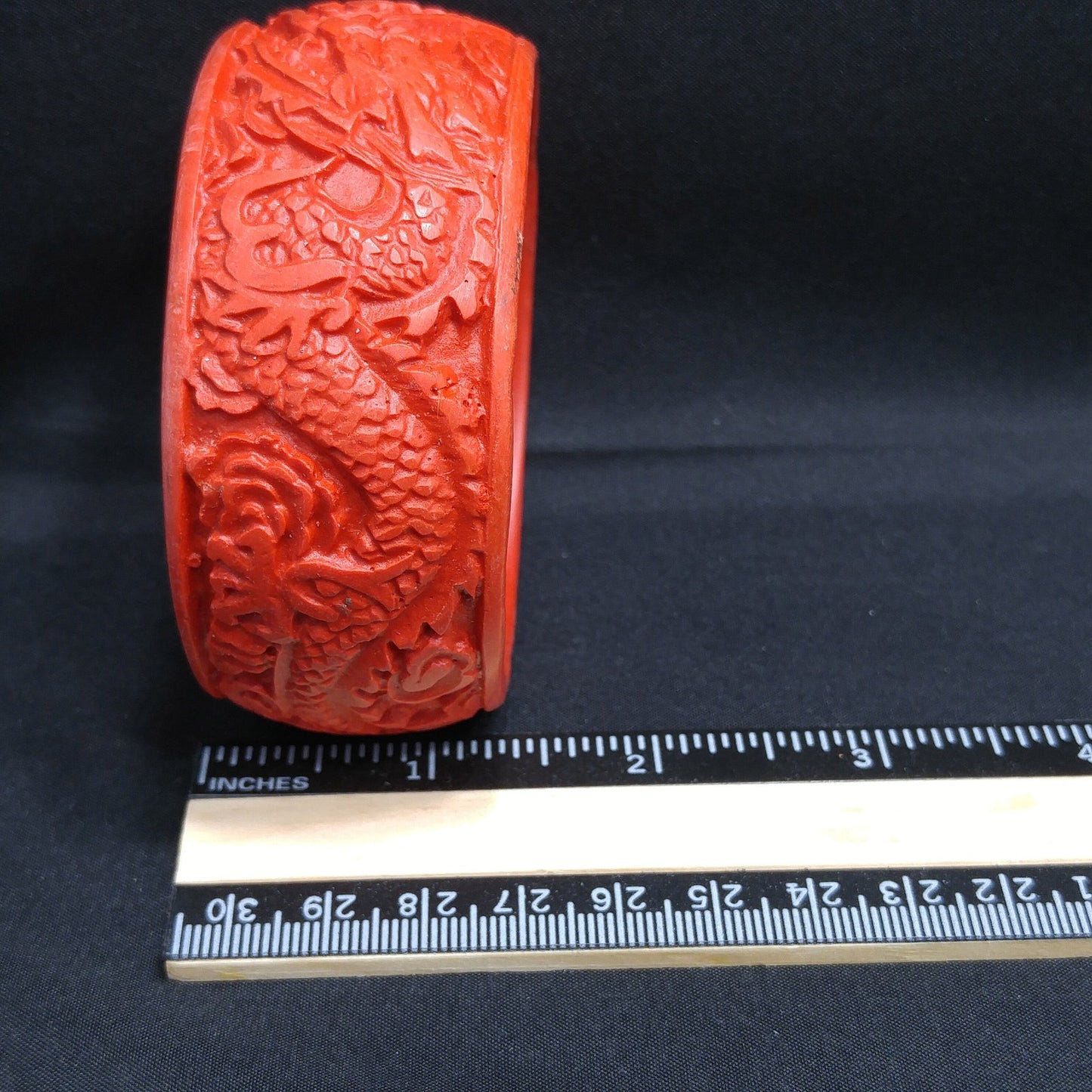 Chinese Carved Dragon Wide Bangle Bracelet, 1960 Vintage Jewelry