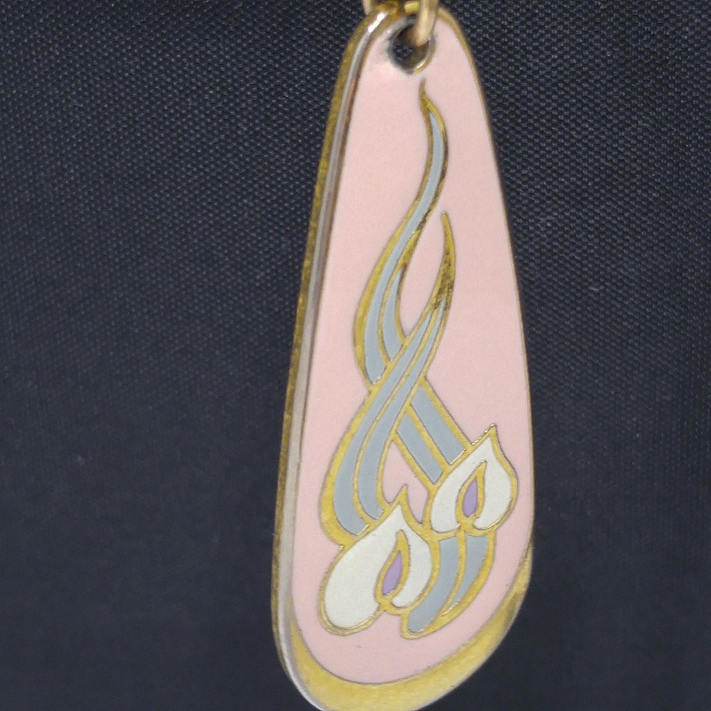 Laurel Burch "Wild Anthurium" Pink Dangle Earrings, Gold Plated, Cloisonné Enamel, 1980s Vintage Jewelry