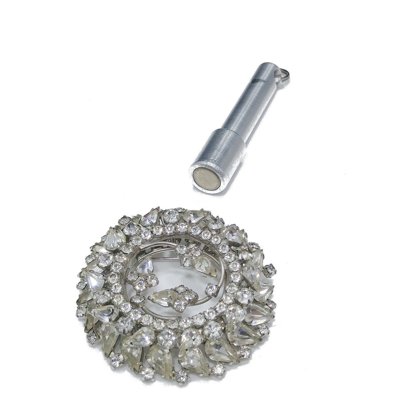 Vintage Clear Rhinestone 2 Tiered Brooch, Wedding Jewelry, Rhodium Plated, 1960s Vintage Jewelry