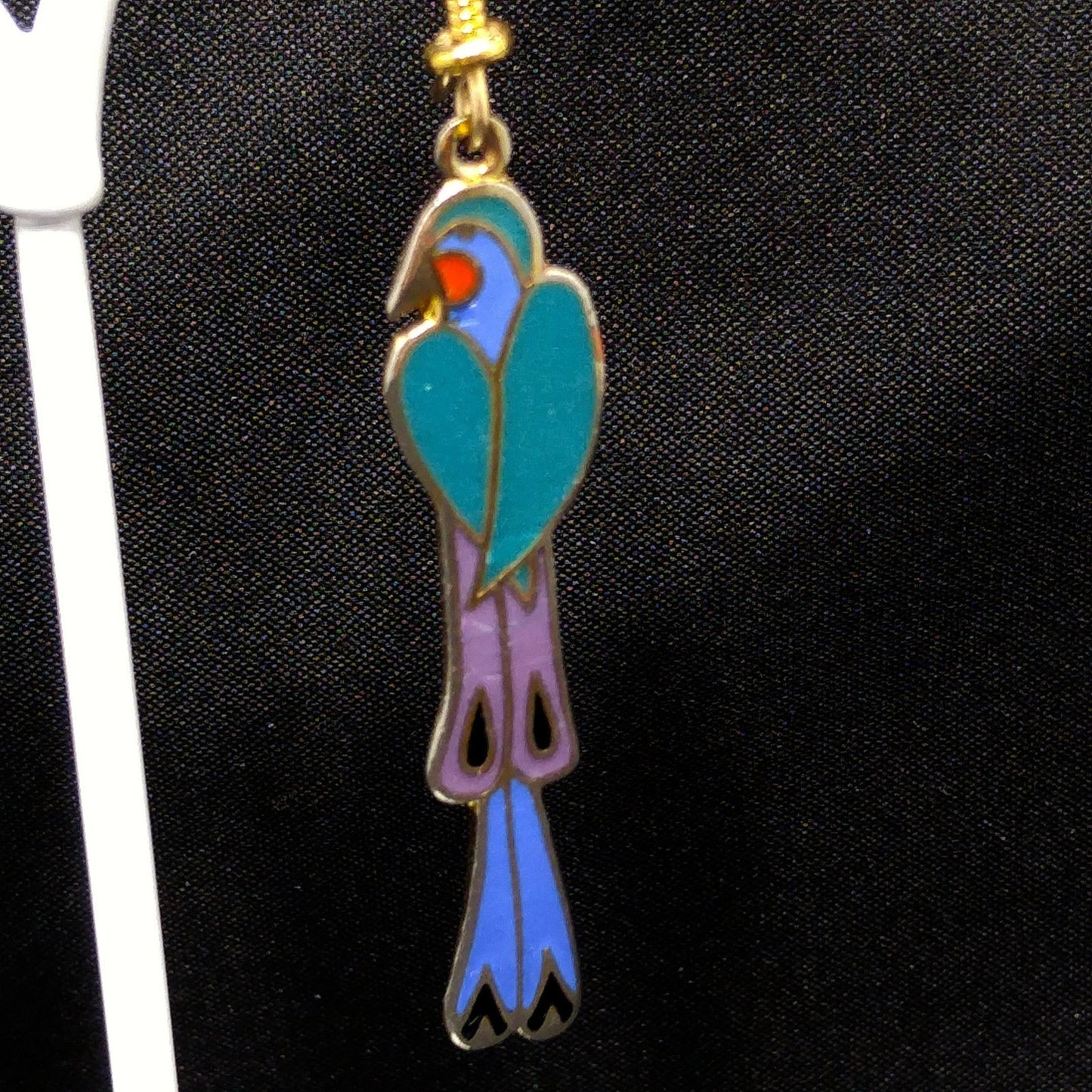 Laurel Burch "Mayan Bird" Long Earrings, Cloisonne & Enamel, 1980s Vintage
