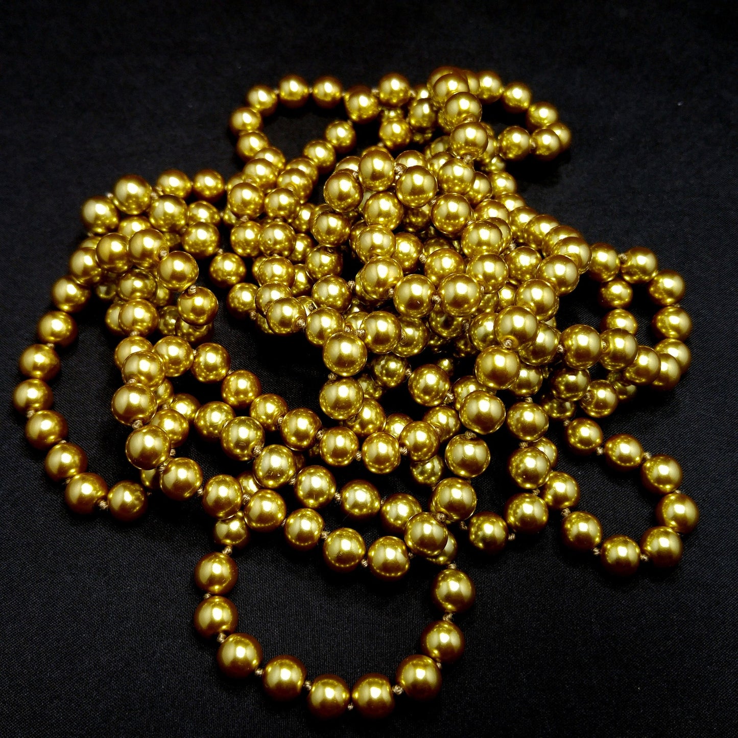 Gold Glass Pearls, Hand Knotted, 96 Inches, 1970s Vintage Jewelry