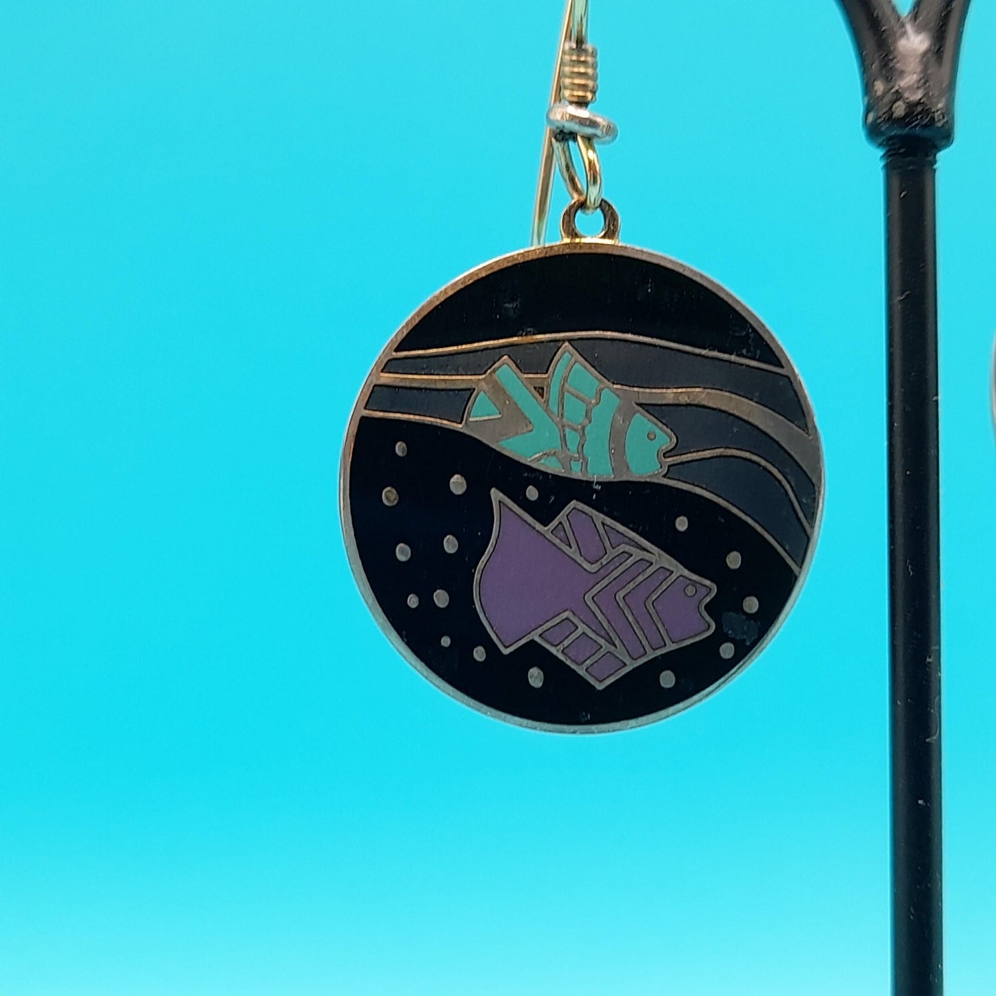 Vintage Laurel Burch "Tropical Fish" Drop Earrings, Gold Plated, 1980s