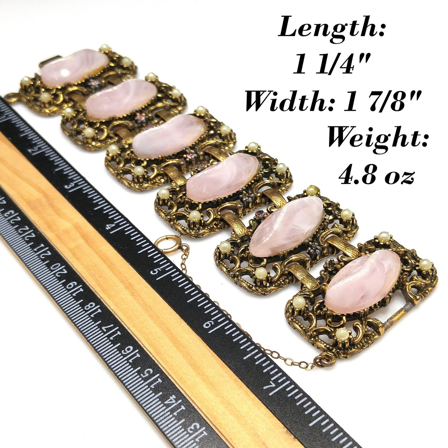 Vintage Chunky Art Glass Wide Bracelet, Pink Glass, 1940s 1950s Vintage Jewelry