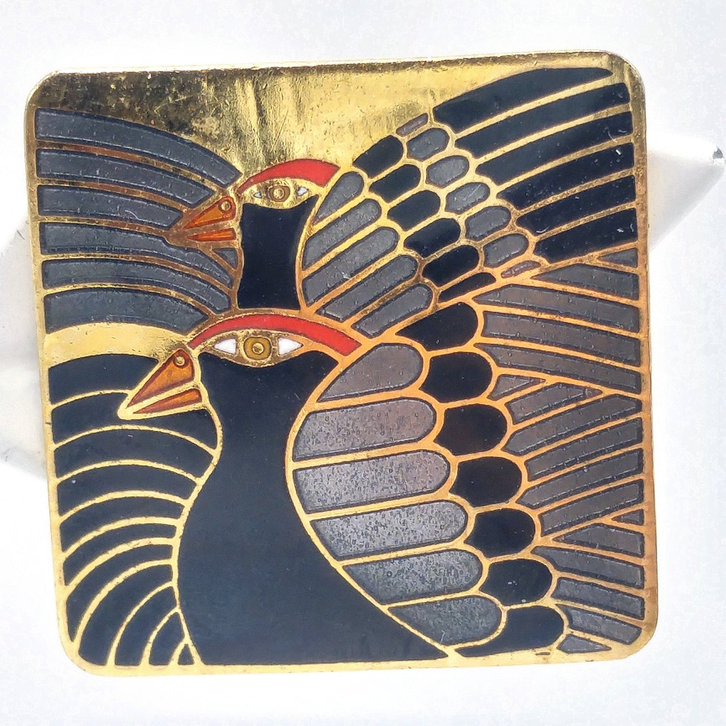Vintage Laurel Burch "Moondoves" Clip Earrings, Black Birds, Gold Plated