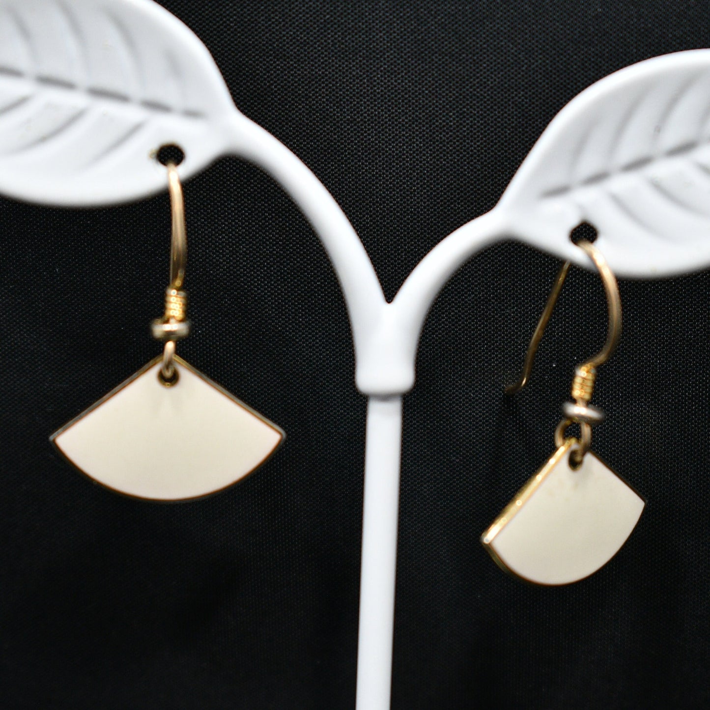 Laurel Burch Cream Small Fan Earrings, Gold Filled Ear Wires, Gold Plated, 1980s