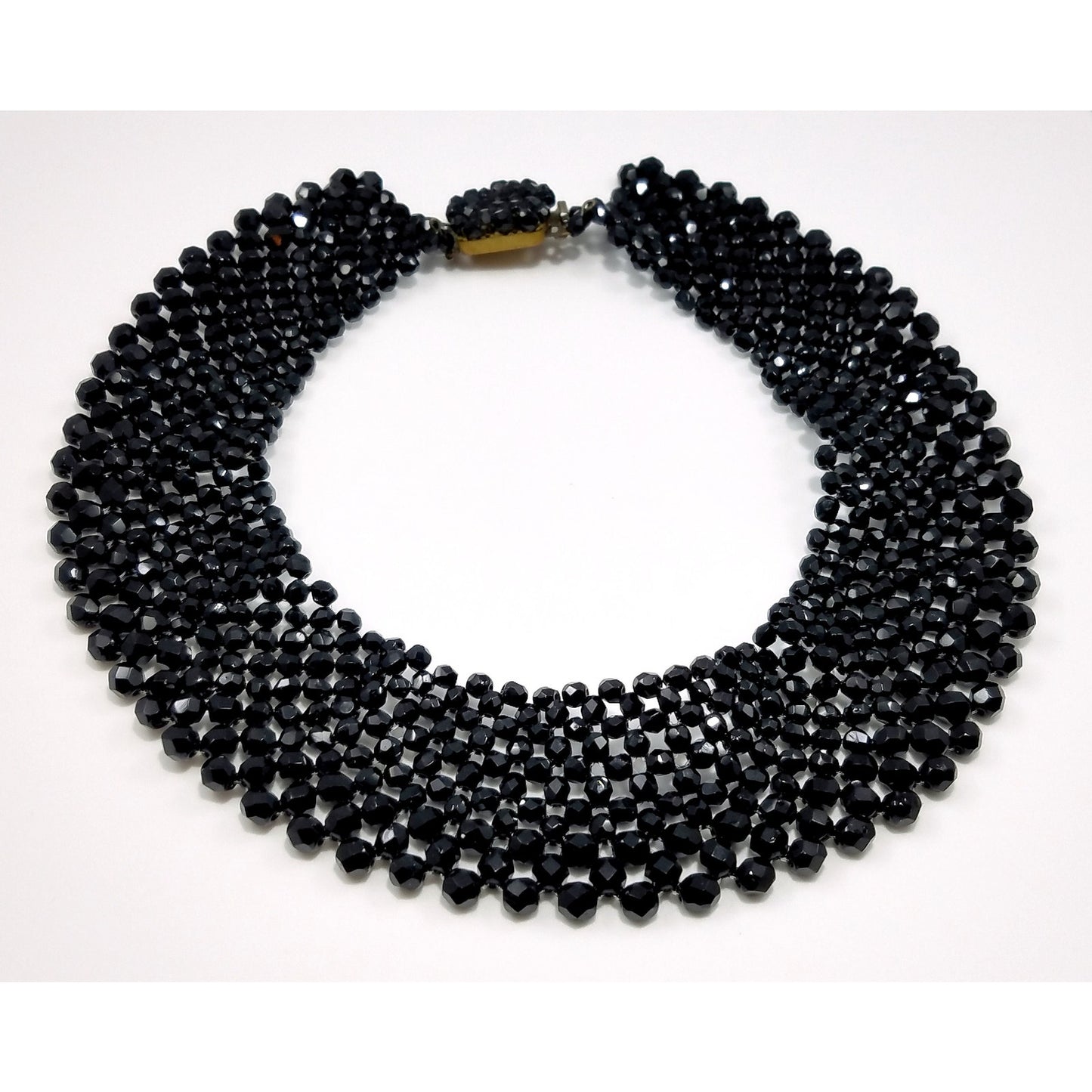 Vintage Victorian Black Crystal Beaded Collar, 1930s, 17 Inches