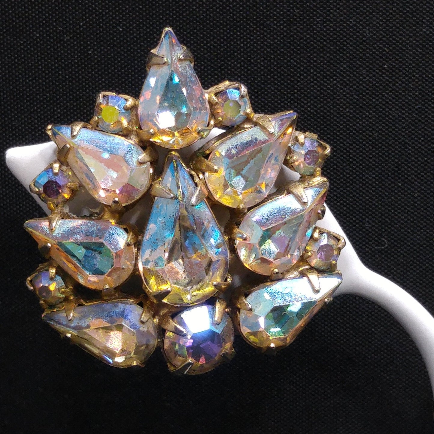 Weiss Aurora Borealis Teardrop Rhinestone Earrings, Gold Plated, 1950s Vintage Jewelry