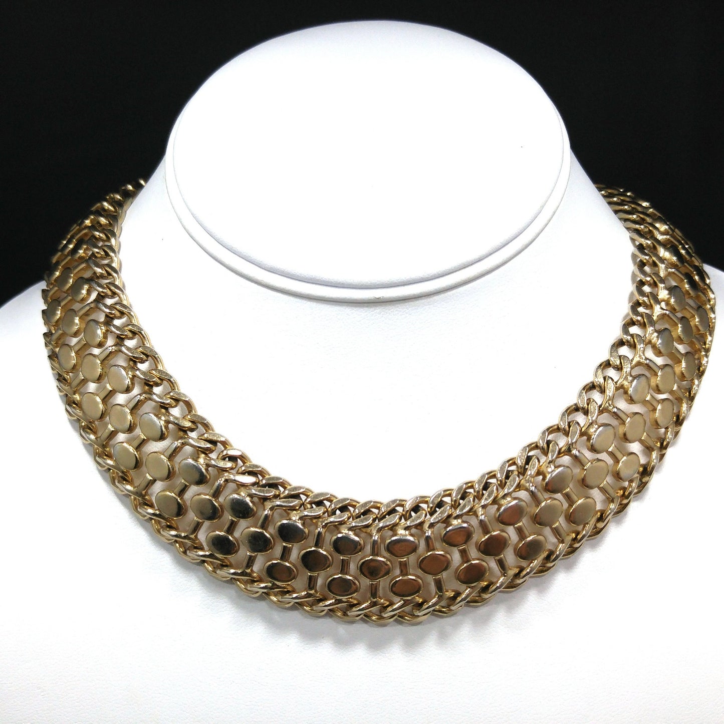 Mid Century MONET Collar Necklace, Tassel Down Back & Two Clasps, Gold Plated, 1950s Vintage Jewelry