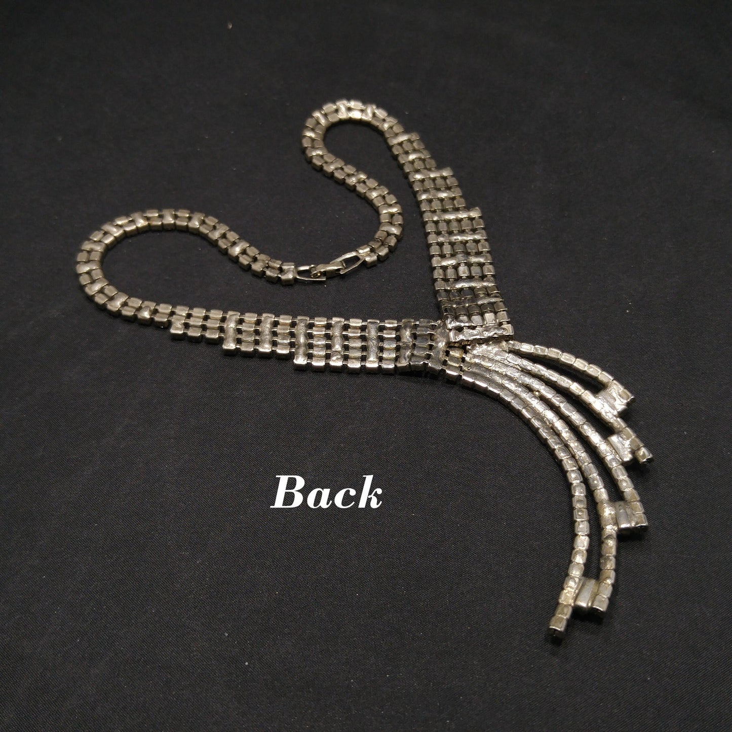 Vintage 1950s Rhinestone Statement Necklace – Five Strand Fringe Drop – Clear Crystal Bridal Jewelry