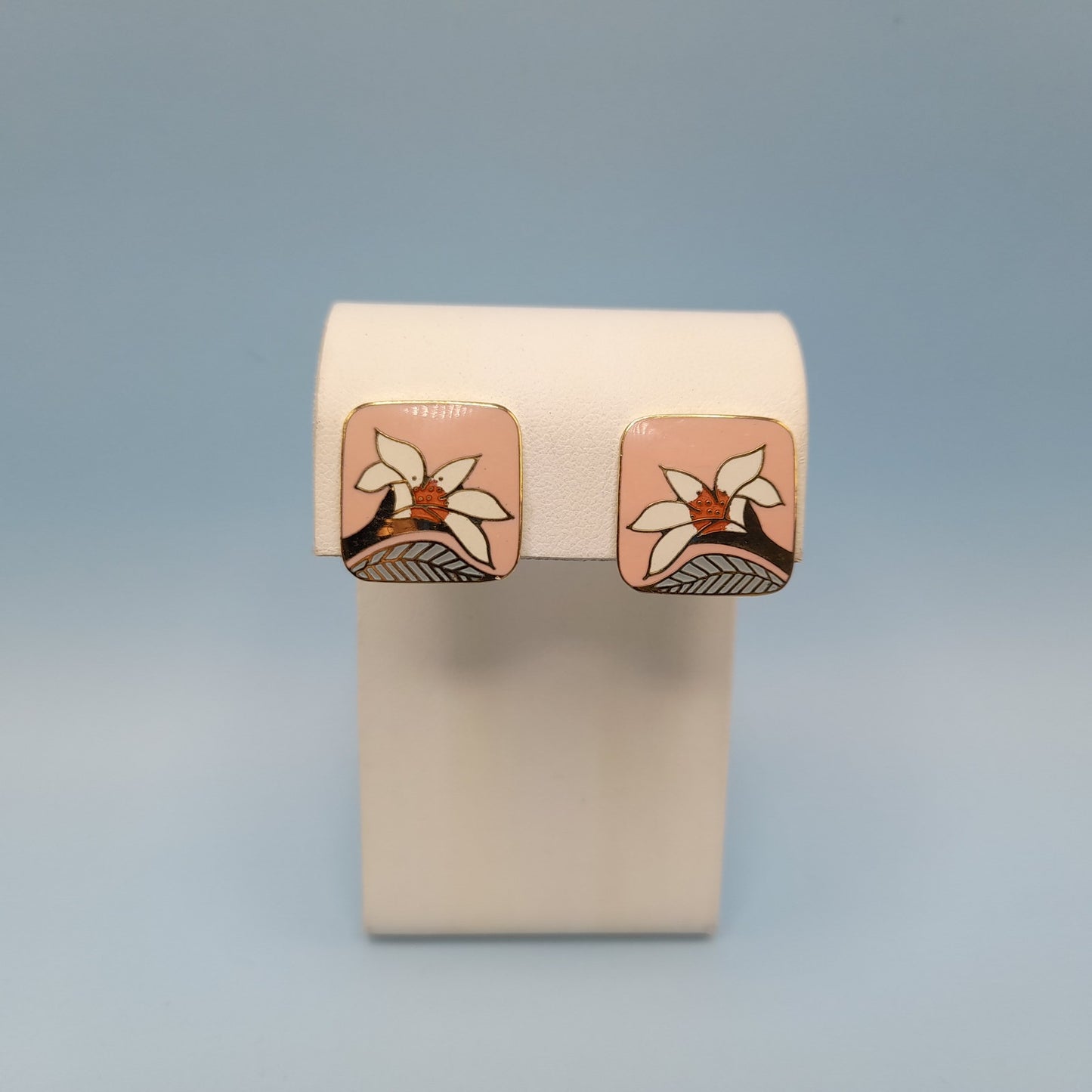Vintage Laurel Burch Pink Enamel Wild Lily Clip Earrings
