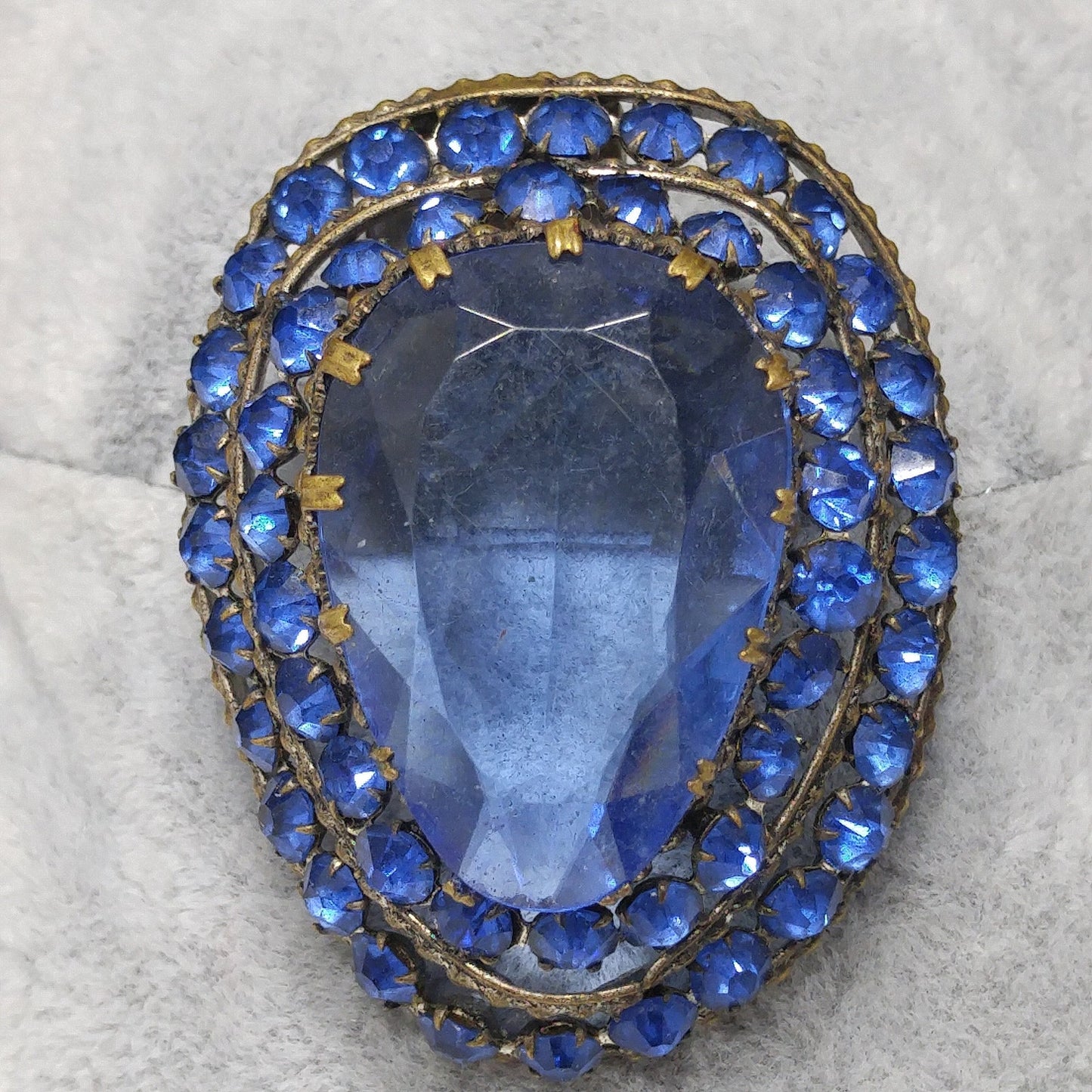 Czech Blue Glass & Rhinestone Dress Clip, 1940 Vintage Jewelry