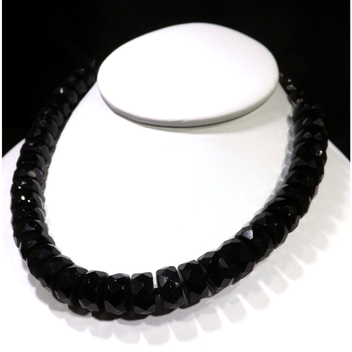 Mid-Century Black Crystal Choker Necklace, Unique Cut Crystals, 1950s Vintage Jewelry