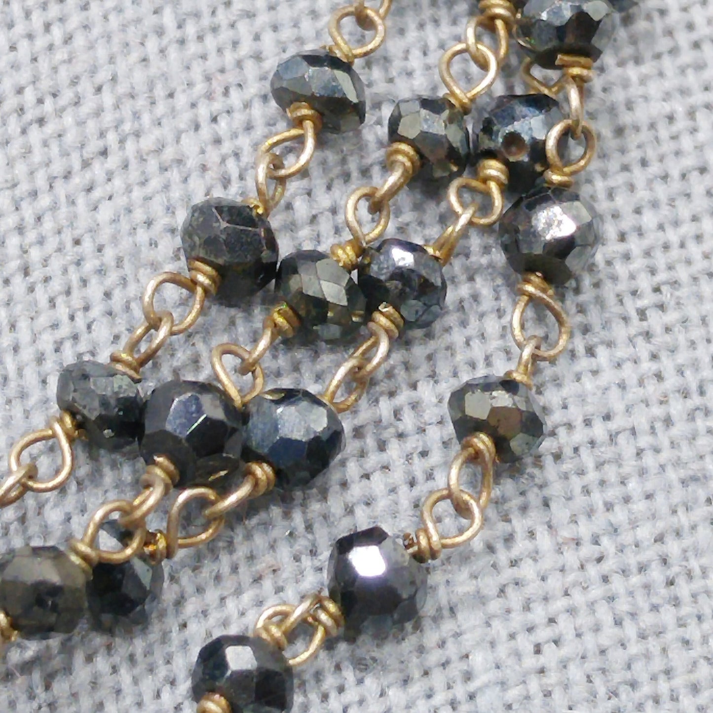 Hand Cut Crystal Wire Wrapped Necklace, Four Strands, Gold Silver Flowers, 1940s Vintage Jewelry
