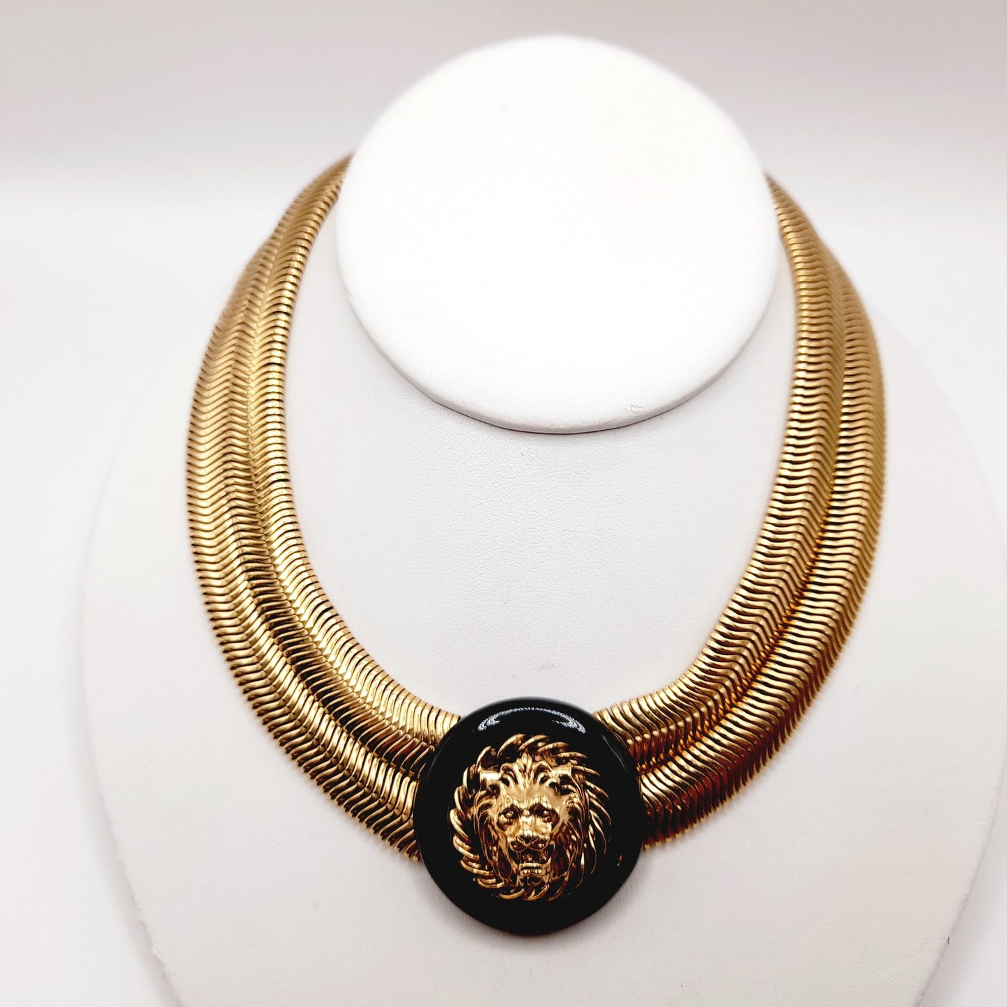 Vintage Lion Head Pendant Double Snake Chain Necklace, 15 Inches