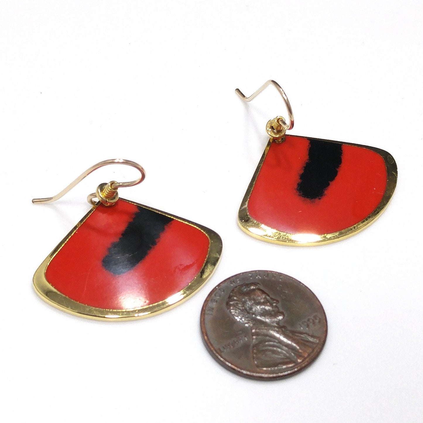 Vintage Laurel Burch "Colour Spirit" Earrings, Red & Black Enamel, Gold Plated