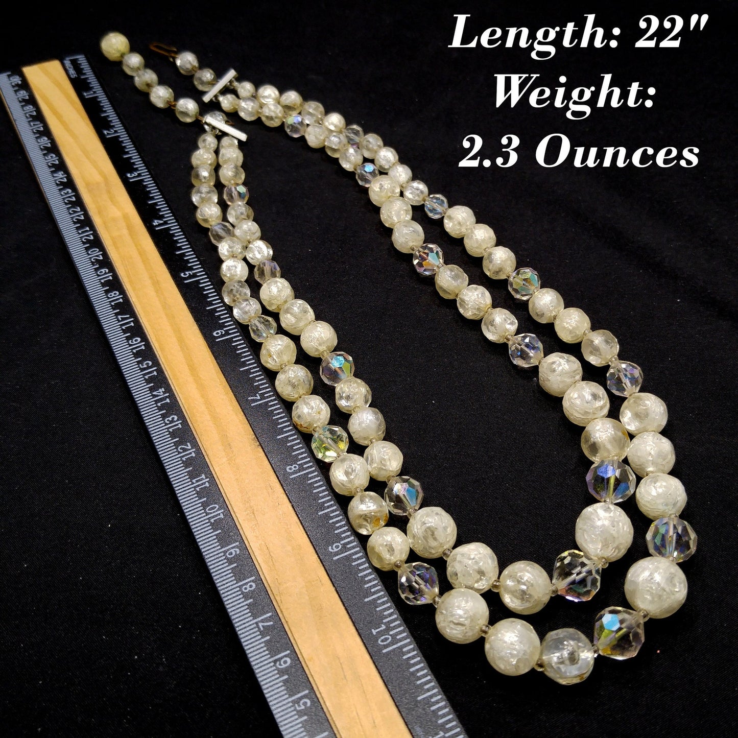 Laguna Crystal Bead Faux Crackle Glass Necklace, Lucite Beads, 1950s Vintage Jewelry