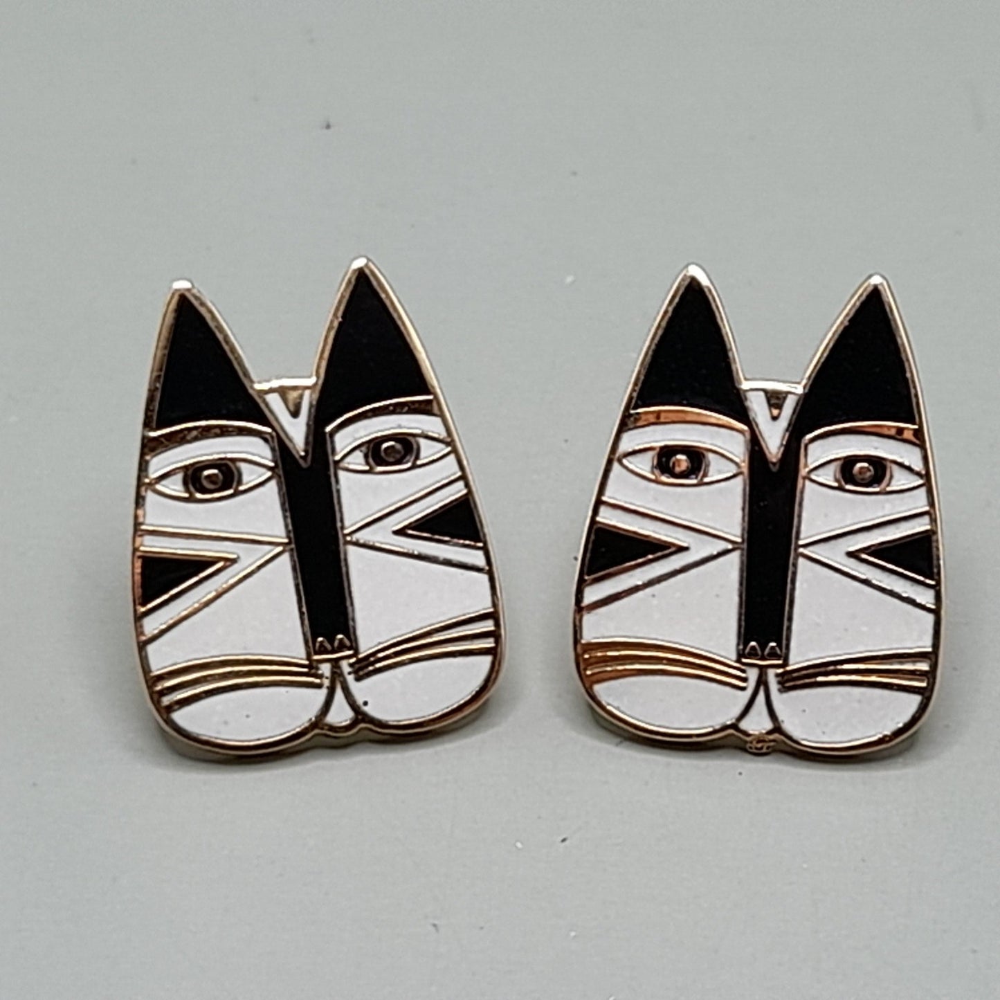 Vintage Laurel Burch "Gato" Cat Post Earrings, Enamel, Gold Plated, 1980s