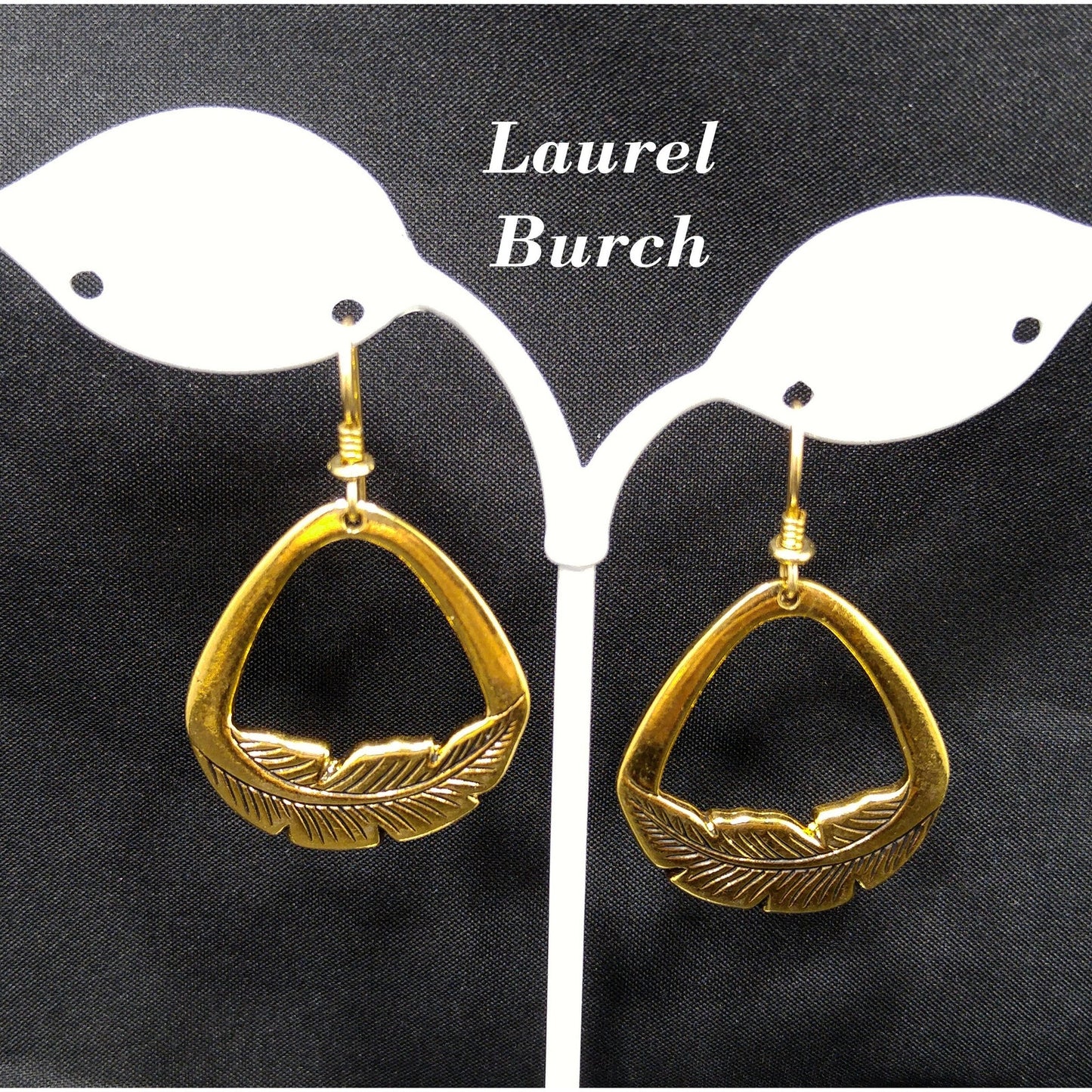 Vintage Laurel Burch Palm Leaf Dangle Earrings, Gold Plate