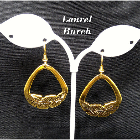 Vintage Laurel Burch Palm Leaf Dangle Earrings, Gold Plate