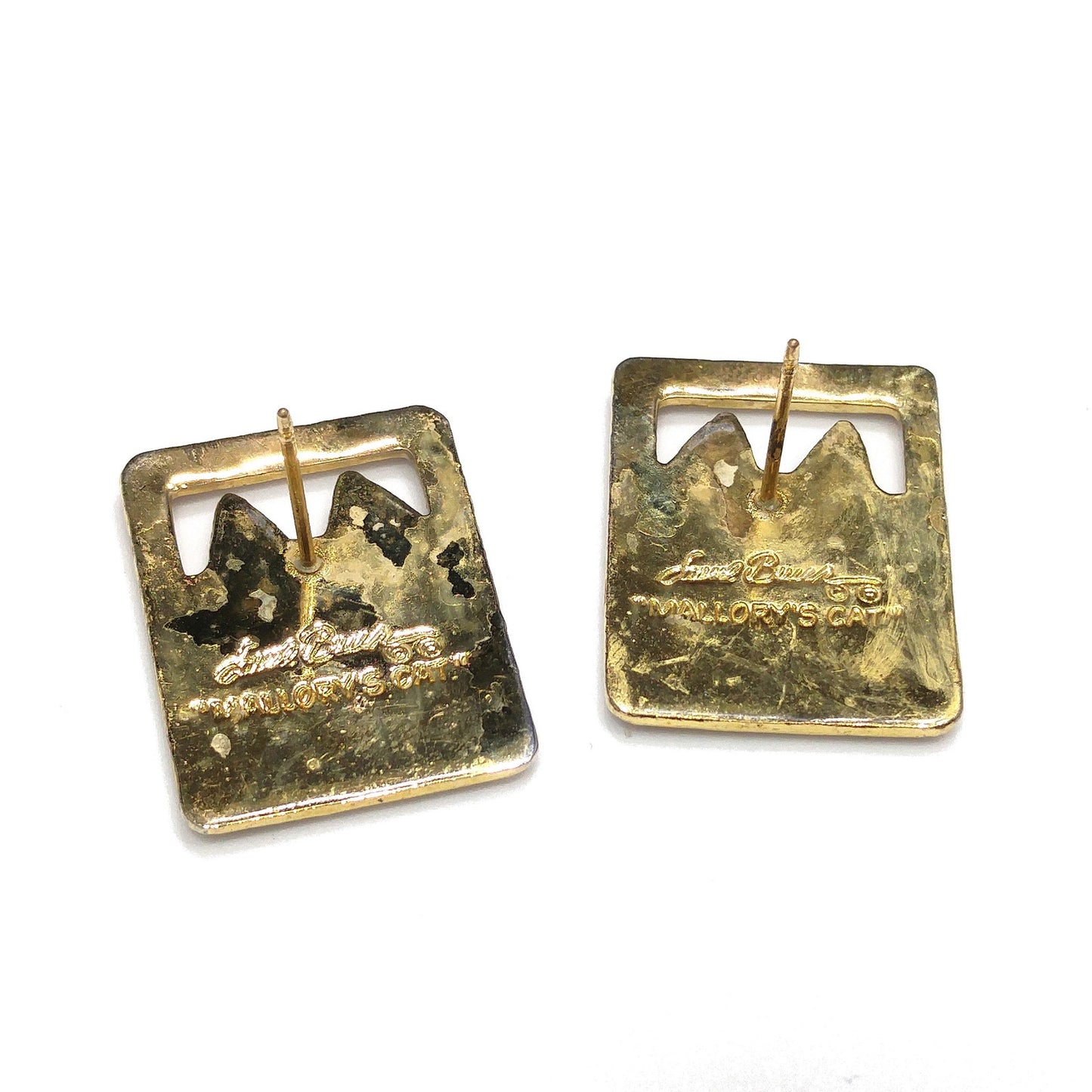 Vintage Laurel Burch "Mallory's Cat" Post Earrings, Gold Plated, Cloisonne