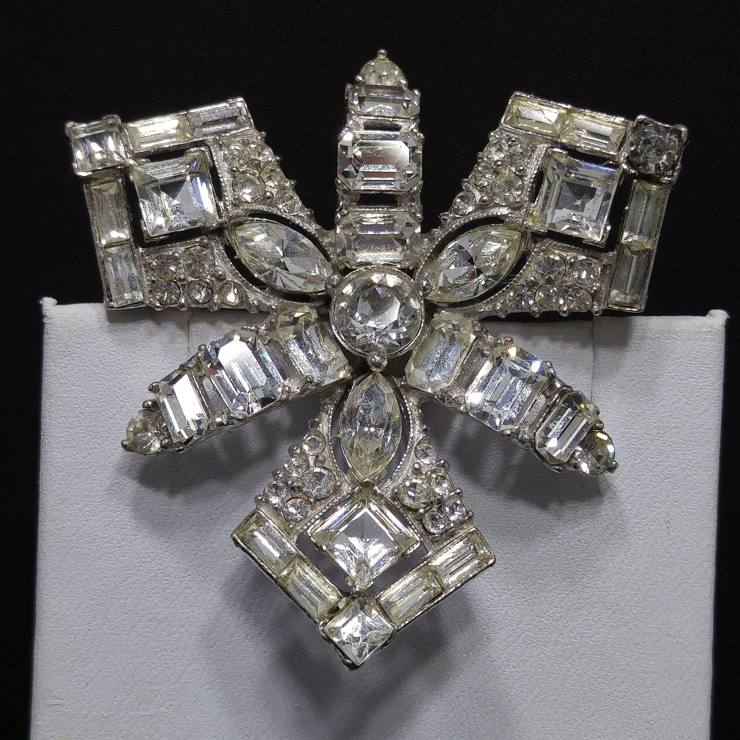 Bogoff Clear Rhinestone Wedding Brooch, Rhodium Plated, 1950s Vintage Jewelry