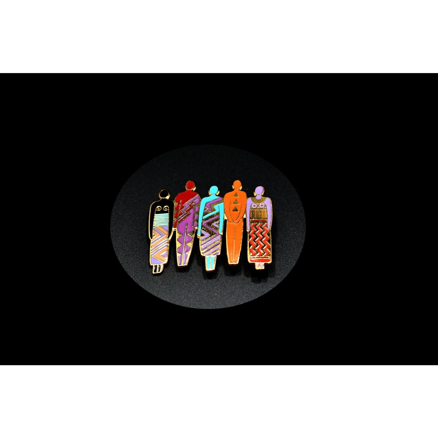 Laurel Burch "Tribe" Five Person Brooch, Gold Plated, 1980s Vintage Jewelry