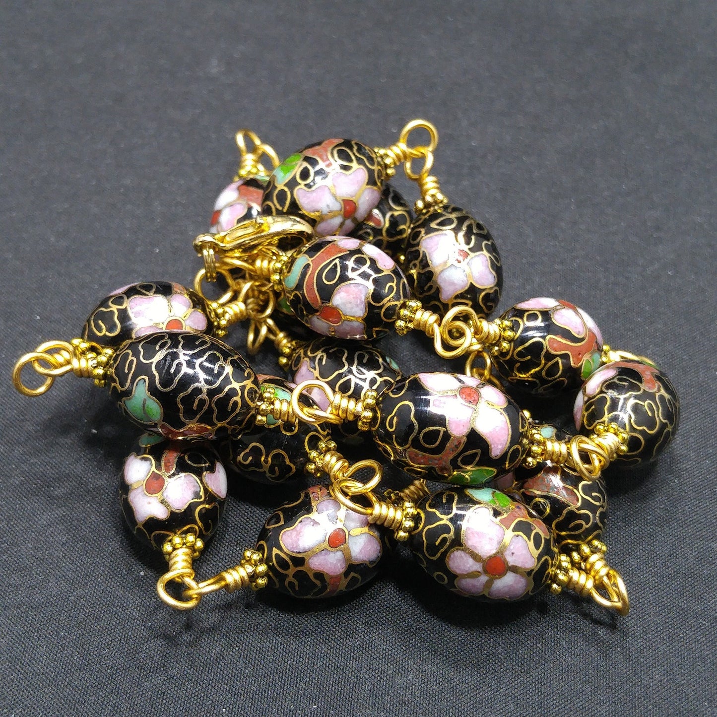 Vintage Cloisonné Beaded Necklace, Hand Wire Wrapped, 1960s Jewelry