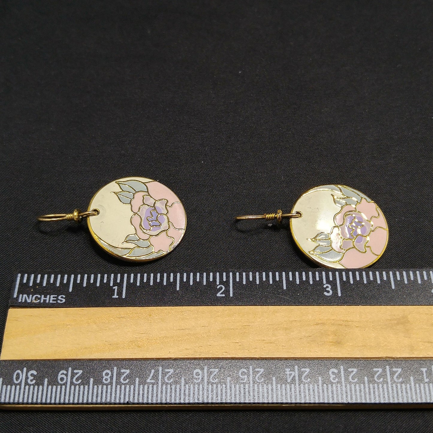 Vintage Laurel Burch "Garden Rose" Earrings, Cloisonné Gold Plated
