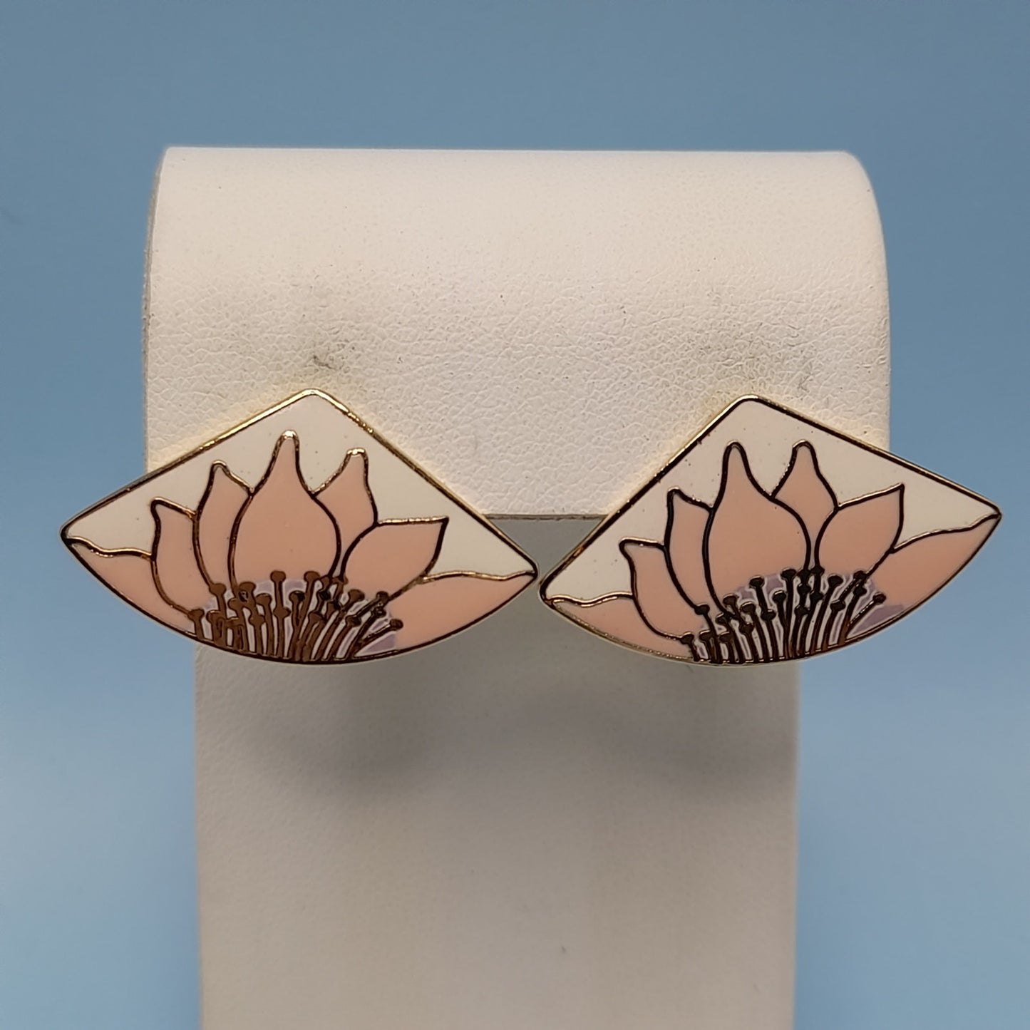 Vintage Laurel Burch Pink Flower Earrings - Gold Plated