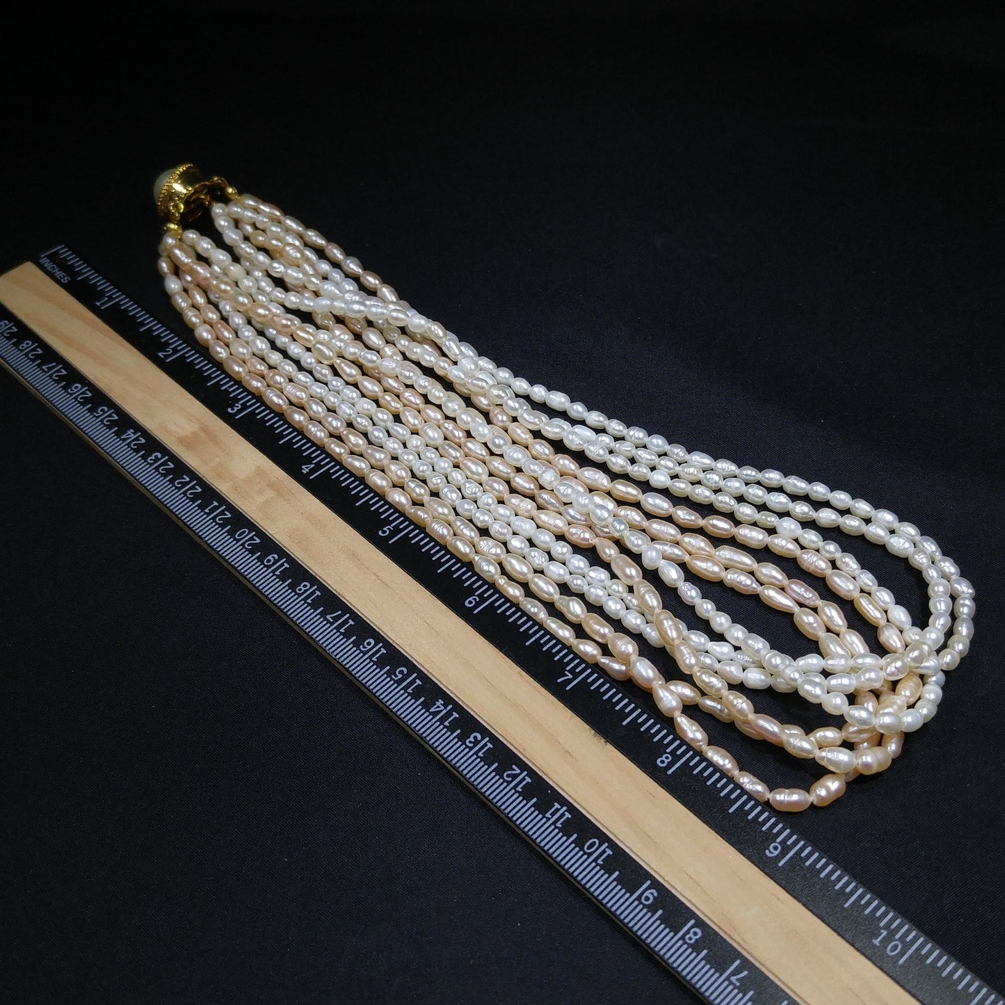 Fresh Water Pearl Necklace, 6 Strands, Silver Gold Plated Clasp, 1980s Vintage Jewelry