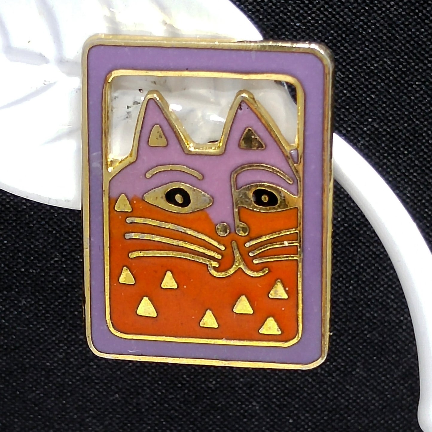 Vintage Laurel Burch "Mallory's Cat" Post Earrings, Gold Plated, Cloisonne