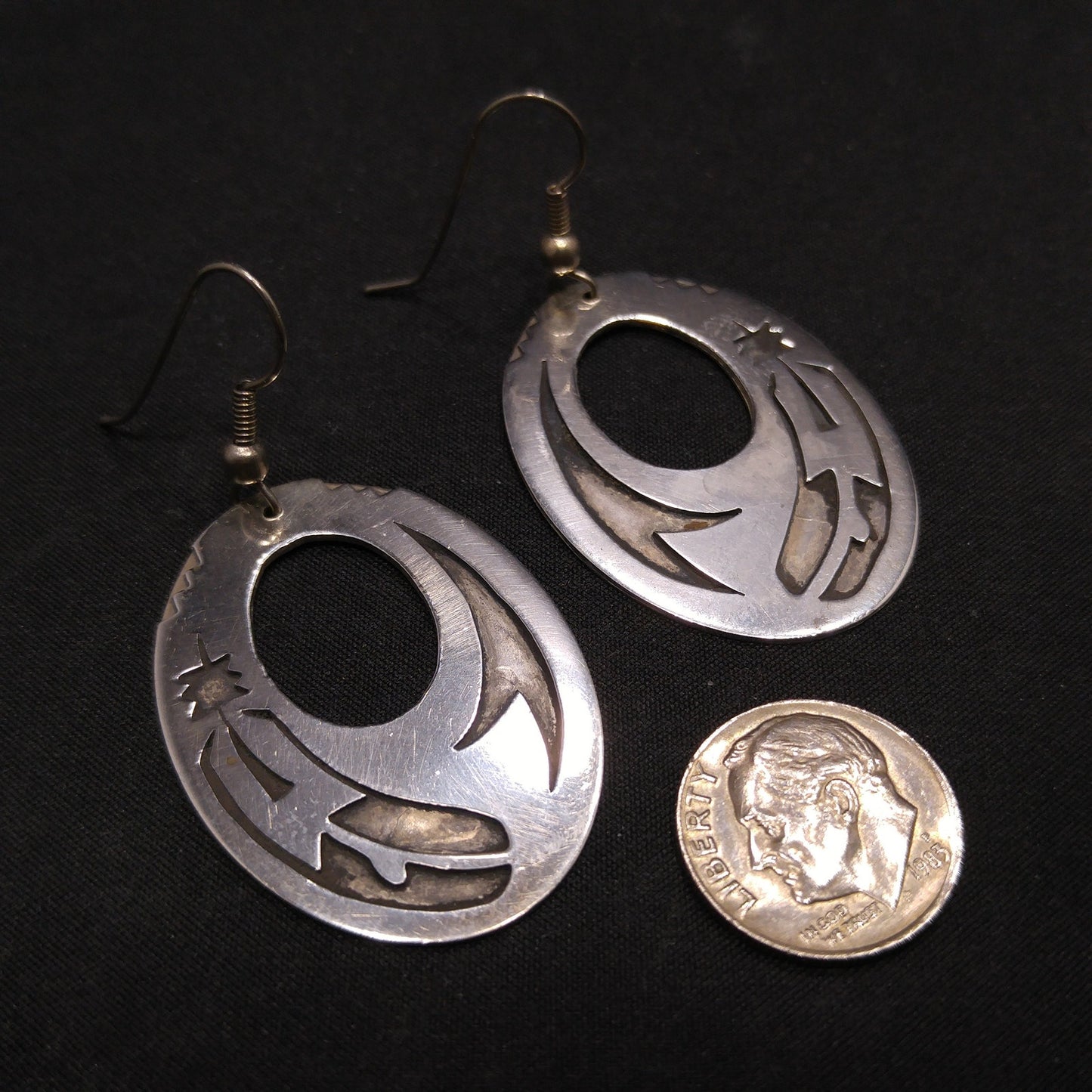 Silver Navajo Handmade Earrings, Unknown Mark, Vintage Jewelry