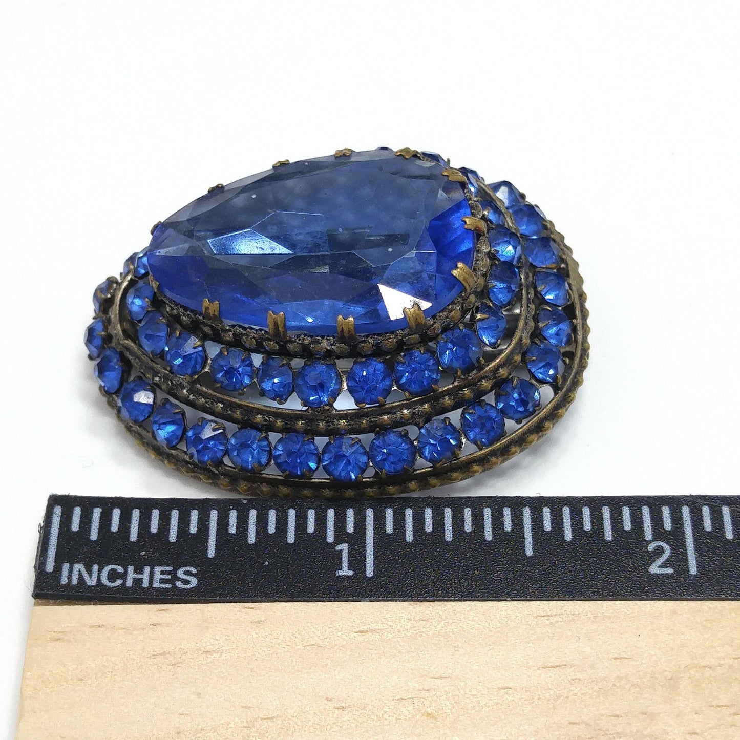 Czech Blue Glass & Rhinestone Dress Clip, 1940 Vintage Jewelry